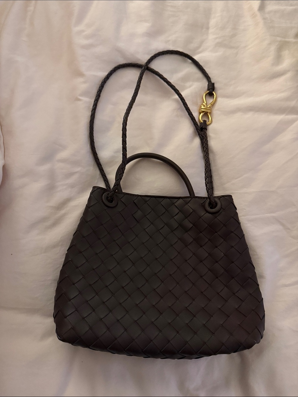 Woven Leather Tote Bag in Black